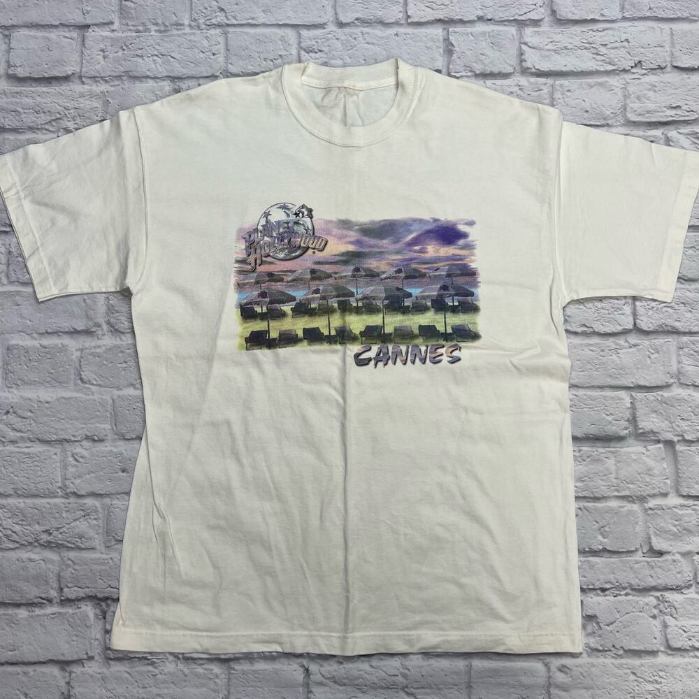 Vintage Planet Hollywood T-Shirt Size XL White Cannes Beach Graphic